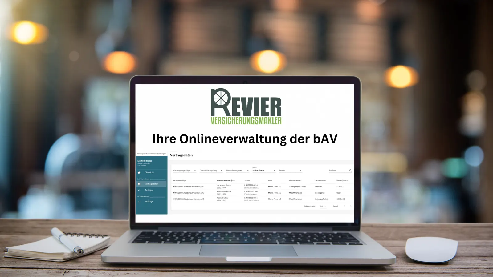 Onlineverwaltung der bAV — Verwaltungsoberfläche Revier Versicherungsmakler